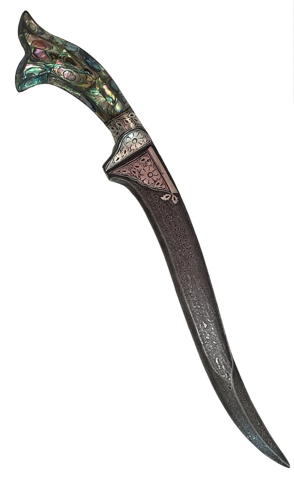 Daga de hoja de Damasco de trabajo de plata indo persa con funda de 14 pulgadas Foto 3 de 4