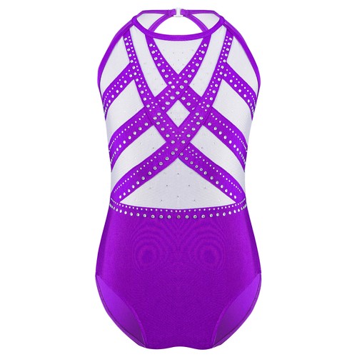 Kids Girls Jumpsuit Rhinestones Bodysuit Performance Leotard Dance Dancewear - Picture 27 of 66