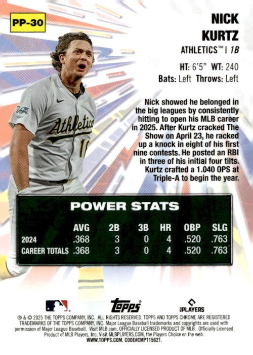 2025 Topps Chrome Update #PP-30 Nick Kurtz Power Players