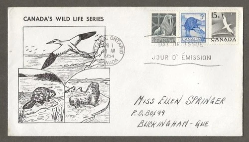 Canada first day cover, 335, 336, 343 animals, bird , unusual cachet [106