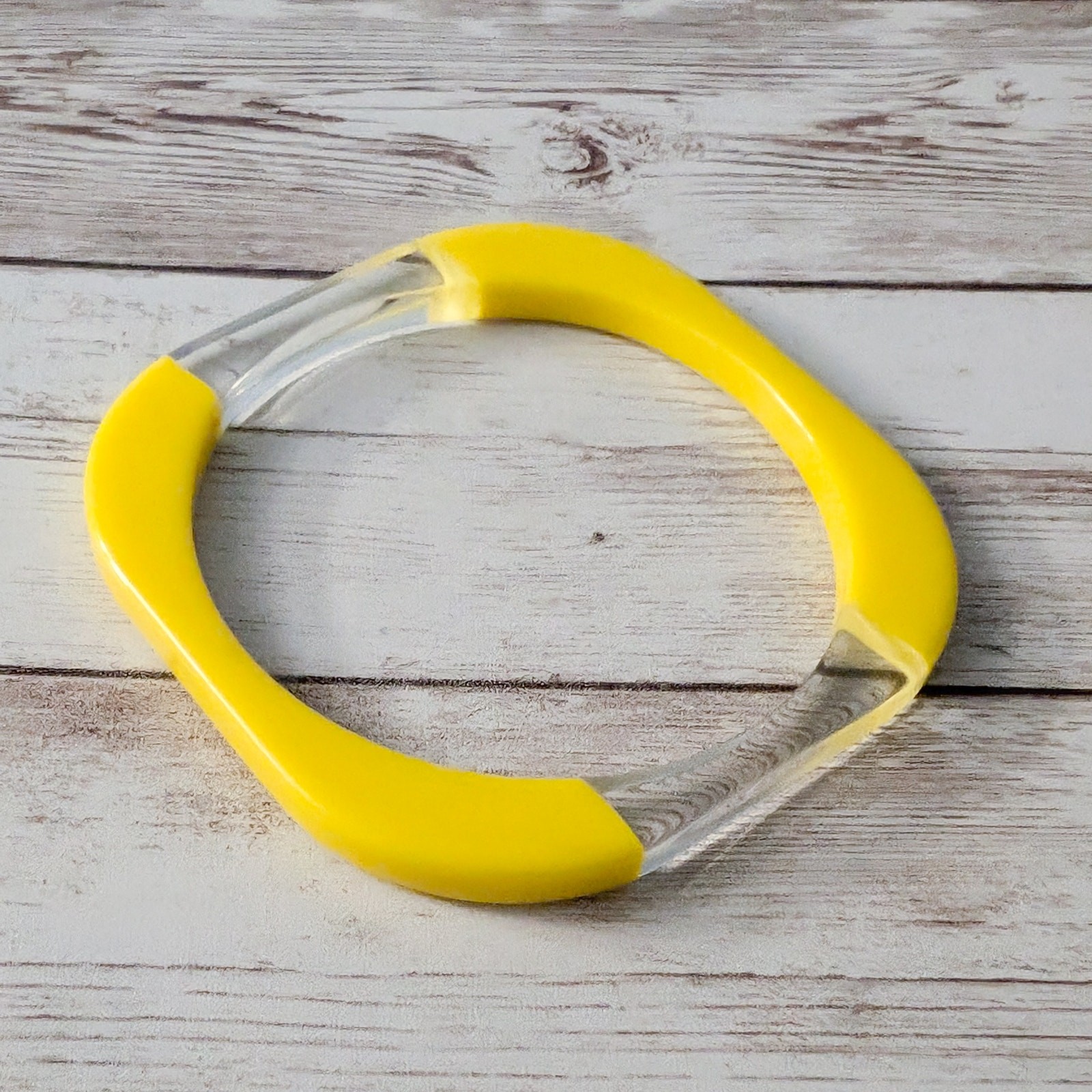 Vintage Bracelet Rounded Square Shape Yellow & Cl… - image 6