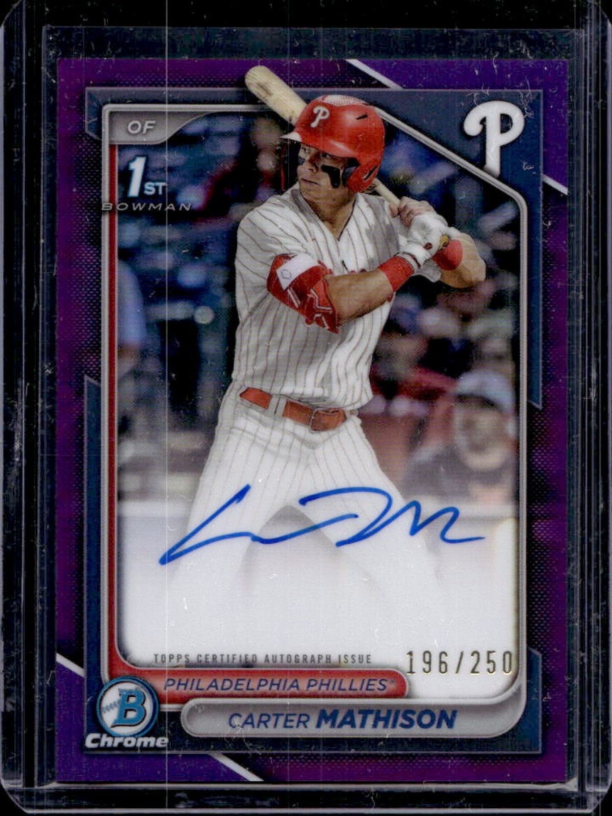 2024 Bowman Draft Carter Mathison Chrome Auto Purple Refractor 1st #196/250
