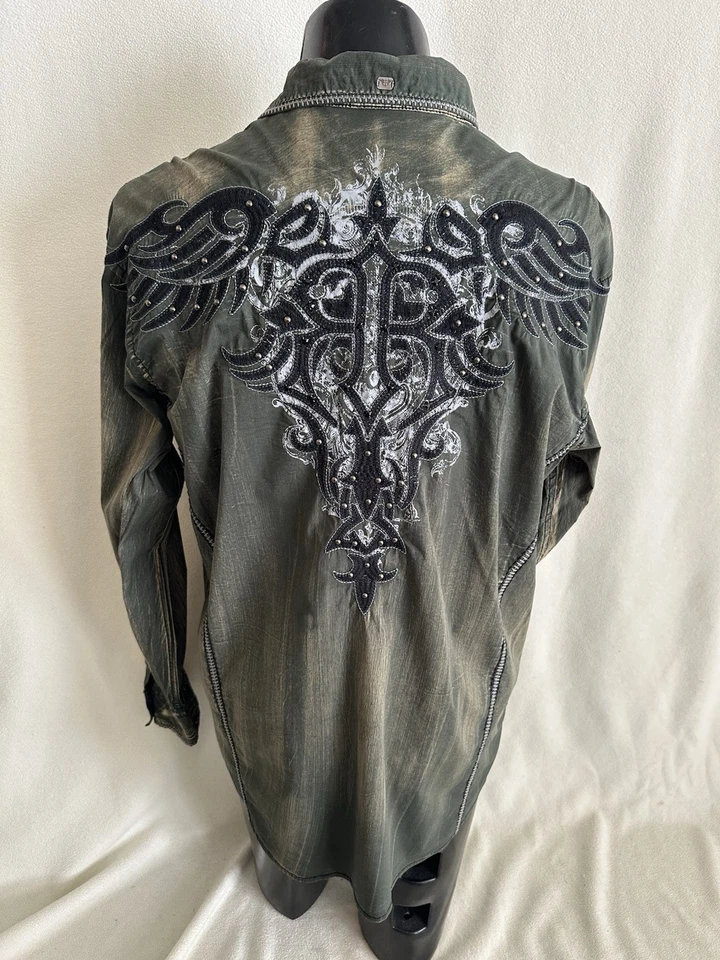 Camisa Roar Signature para hombre XXL verde bordada/tachonada manga larga abotonada Foto 3 de 4