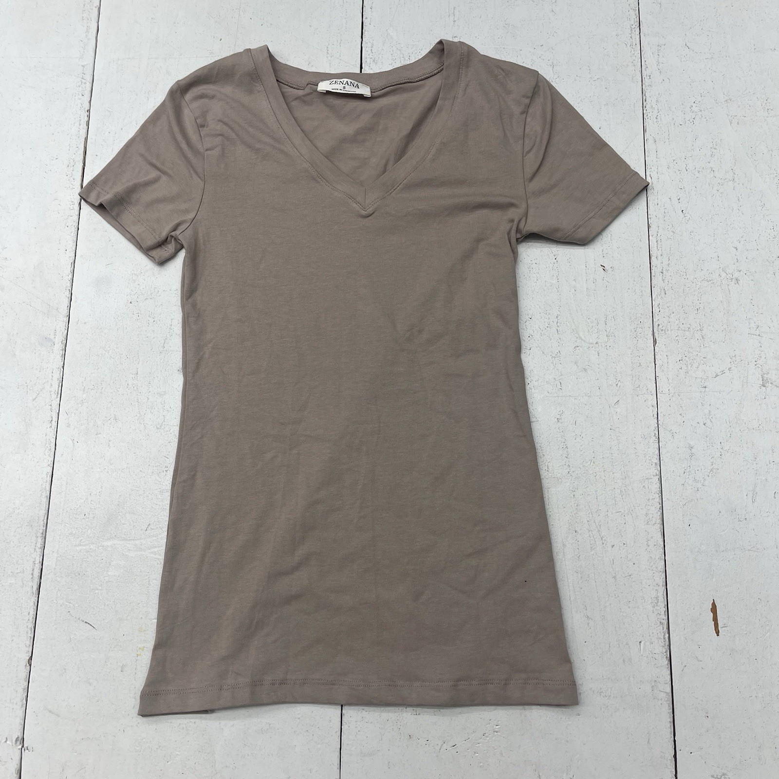Zenana Solid Dark Beige Basic Short Sleeve V-neck… - image 1