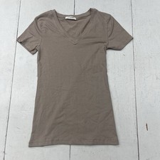Zenana Solid Dark Beige Basic Short Sleeve V-neck T-shirt Women  s Size Small