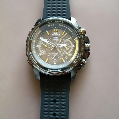 CASIO EDIFICE MULTI BAND 6 Wave Captor Watch Rubber Silver Band