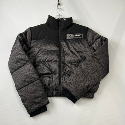 PLEIN SPORT Basic Bomber Leopard Jacket Women's Size S Black