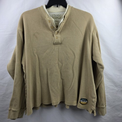 #ad #ad Cabela#x27;s Mens Waffle Knit Henley Thermal Sweater XL Beige Long Sleeve $12.99