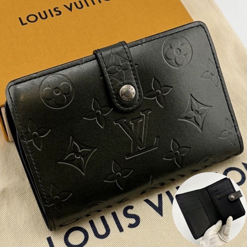 Louis Vuitton Monogram Bifold Wallet Black Leather 4 Card Pockets