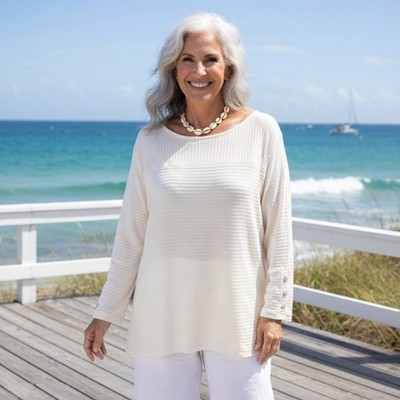 Talbots Off White Ribbed 3/4 Sleeve Knit Top 2X