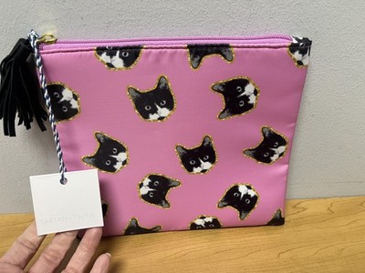 Tartan + Twine Cosmetic Makeup Bag Pouch One Size Cat Print Pink Travel Tassel