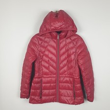Michael Kors Packable Jacket Womens Small Red Ribbed Down Fill Soft Shell