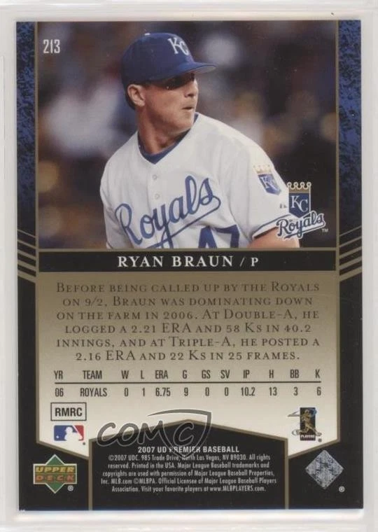2007 Upper Deck Premier Rookie Parallel Platinum /49 Ryan Braun #213 RC - Image 2 of 2