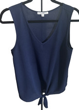 Green Envelope Made in USA Blue Sleeveless Top Women's Size S Tie Front