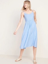 NWT Old Navy Fit & Flare Striped Cami Midi Dress Blue M