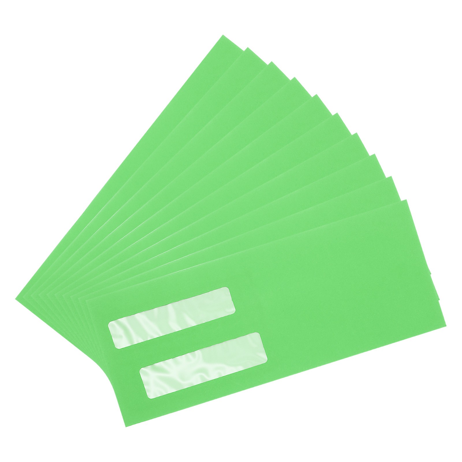 10 Pcs Double Window Envelopes (Green, 4 1/8 Inch x 9 1/2 Inch )