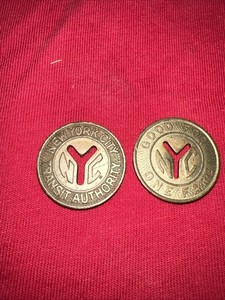 Lot 2 NYC New York City Transit Authority Tokens Good For One Fare Brass