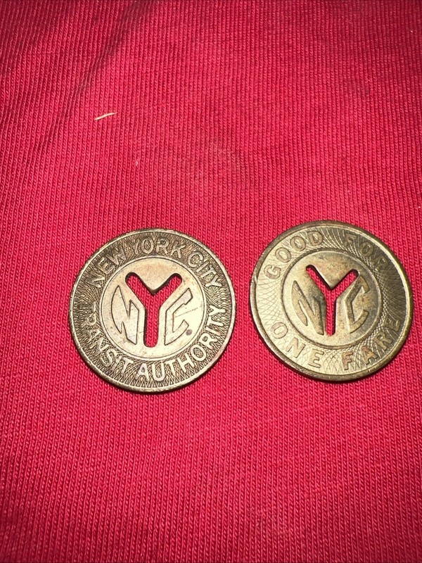 Lot 2 NYC New York City Transit Authority Tokens Good For One Fare Brass