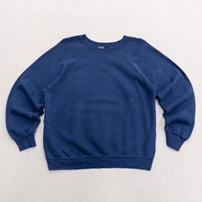 Vintage 80s Sun Faded Blank Crewneck Sweatshirt Navy Blue Large Made USA Grunge