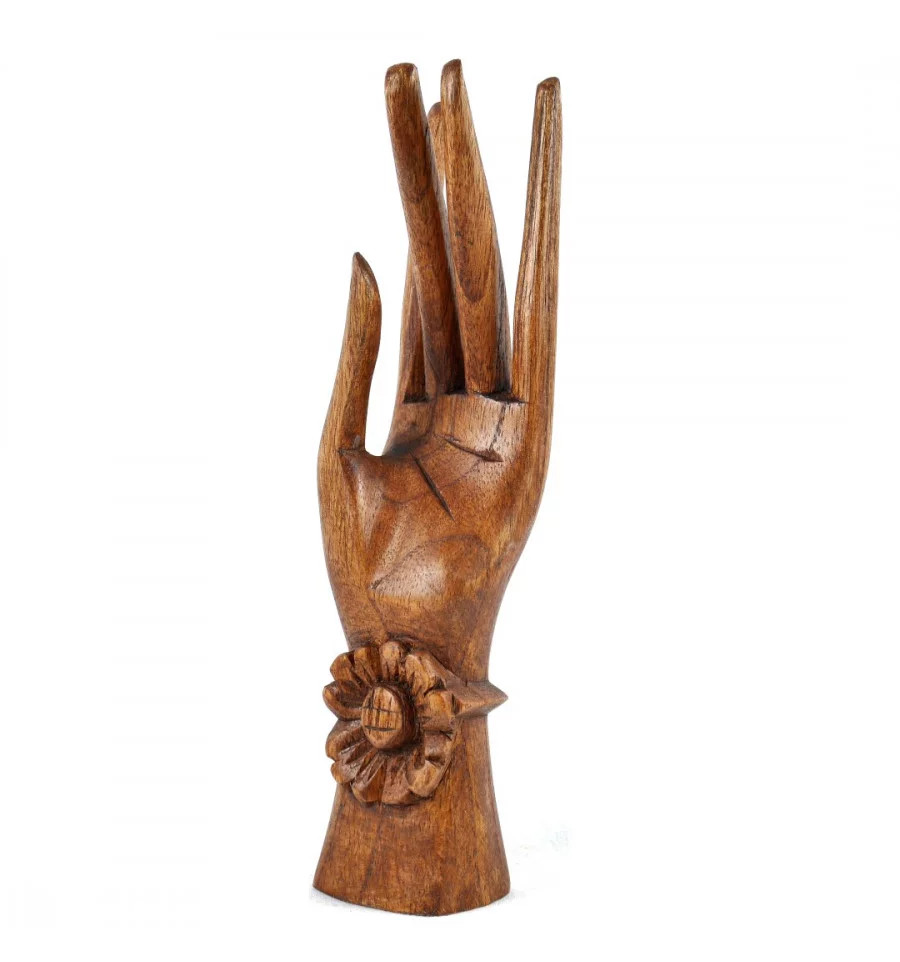 Main de Bouddha et porte-bagues en bois exotique pour déco zen