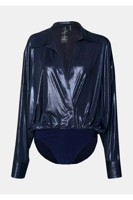 Norma Kamali Damen Body True Navy XL Oversized Bluse Bodysuit