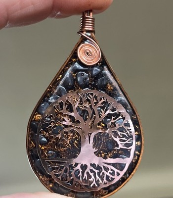 Orgonite Energy Tree Life  Pendant Affirmation Growth Copper Resin Blk Tourmalin