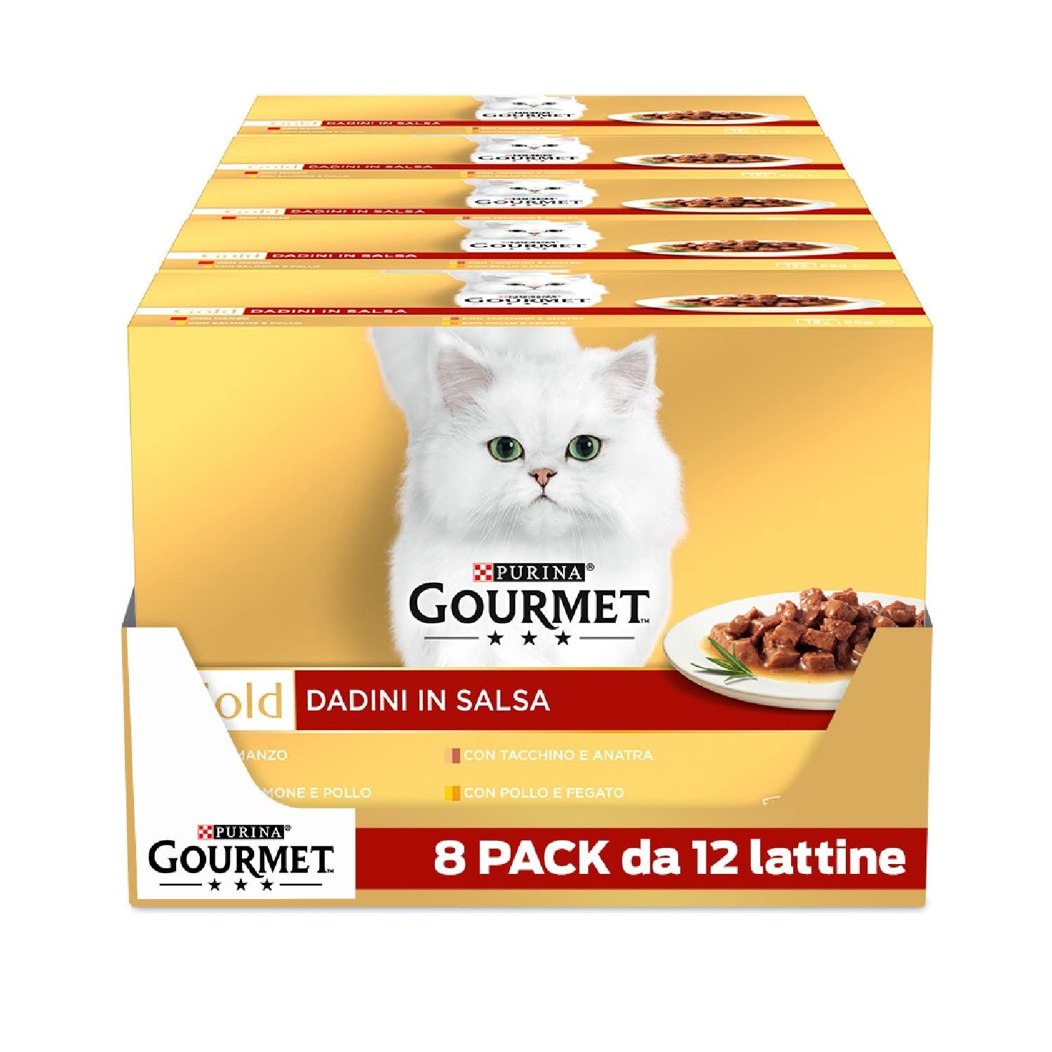 Gourmet Gold Dadini Salsa Gatto: Mix Manzo Salmone Pollo 85g