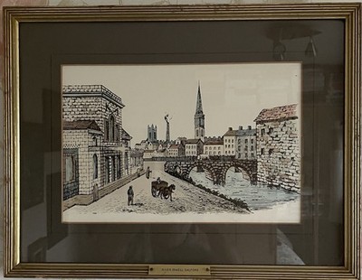 River Irwell Salford antiker gerahmter Druck 45 cm x 35 cm