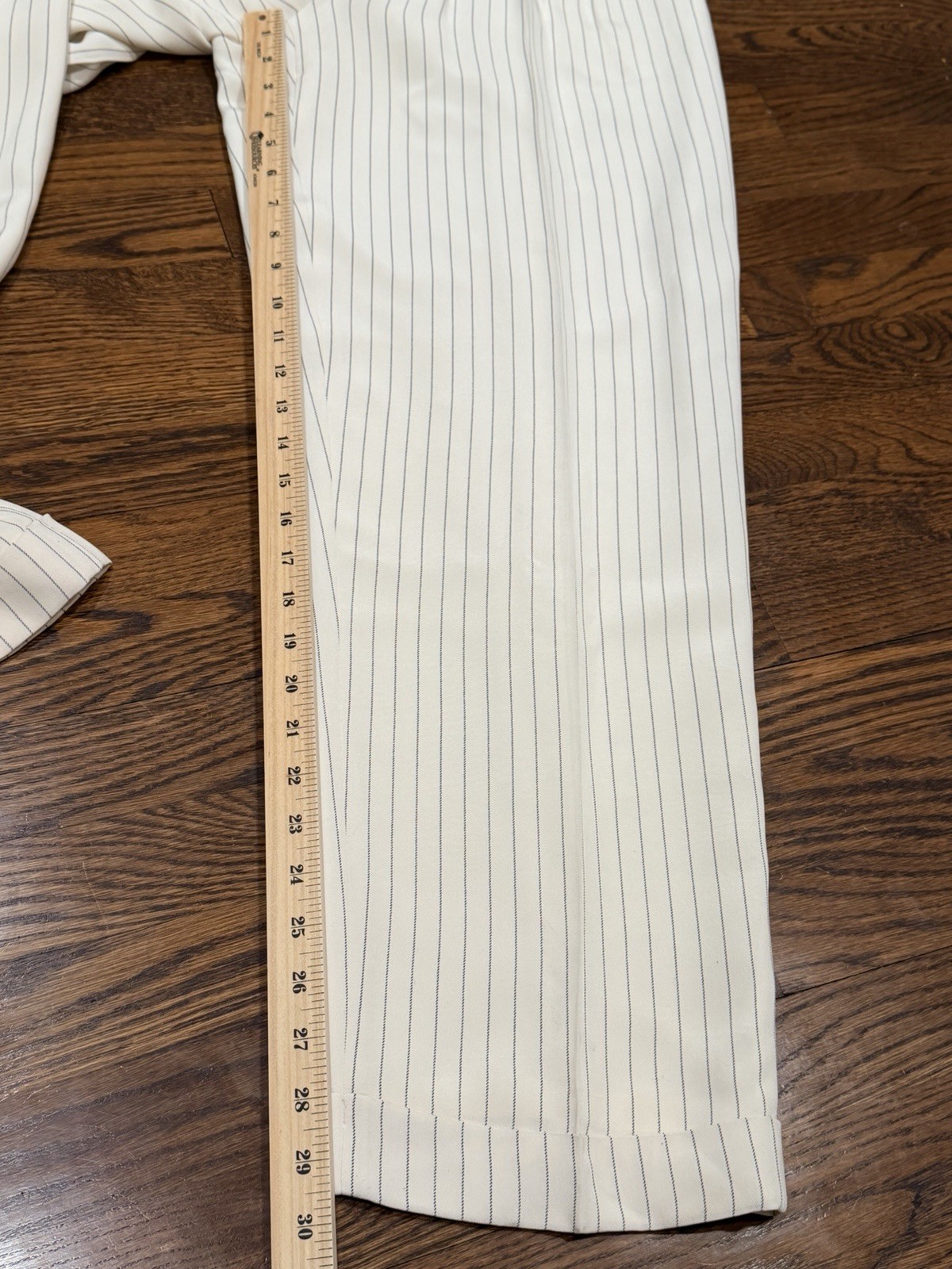 Lauren Ralph Lauren 100% Silk White Blue Pinstripe Dress Pants 14 Cuffed Lined thumbnail 15