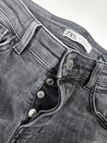 Zara High Rise Black Slim Tapered Distressed Jeans Rivet Closure Women's Size 32 - Picture 4 of 5