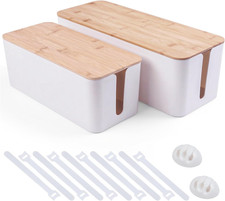 2 Pack Cable Management Box, Wooden Style Cord Organizer Box  TV Wires Cord Hid