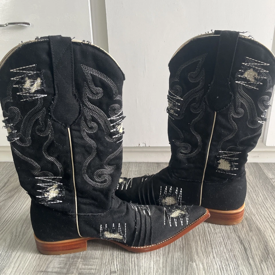 Botas vaqueras bordadas de mezclilla negras Los Altos 1954405 talla 9 EE  Foto 3 de 4