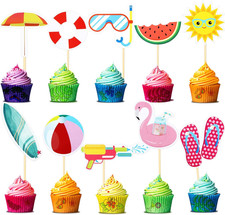 100 Pcs Summer Beach Cupcake Toppers Pool Party Hawaiian Theme Cake Picks with B