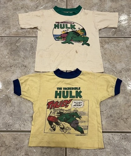 Vtg 70s 80s Lot of 2 Toddler Kid Marvel Comics Incredible Hulk Shirts Collectors