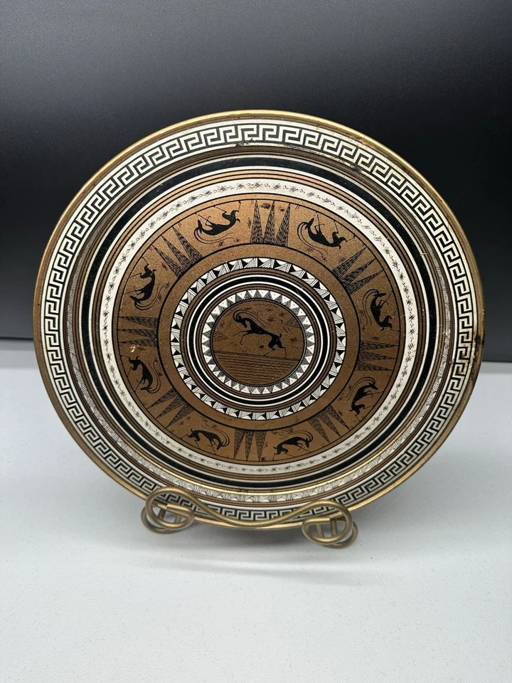 Bandeja de metal etrusco griego vintage color cobre gacela llave griega servir 13,5 Foto 3 de 4