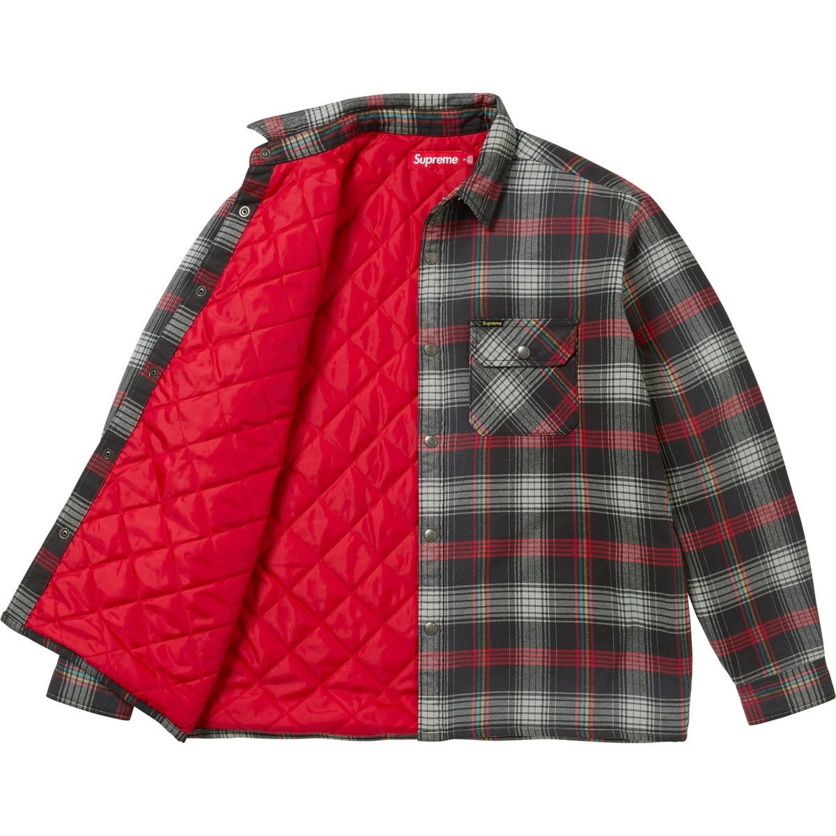 トップス Supreme Quilted Lined Flannel Snap Shirt Supreme Quilted Lined Flannel Snap Shirt Black Green 2colors 26SS