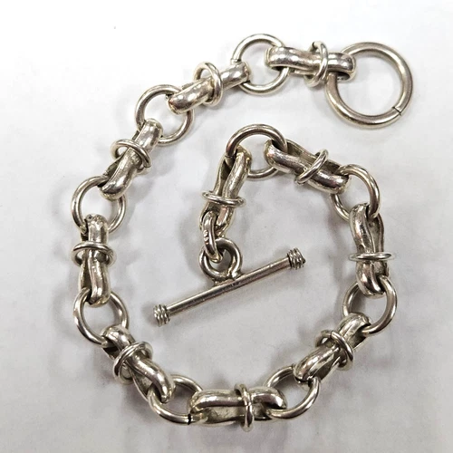 Vintage Mexico Sterling Silver Ringed Link Toggle Bracelet 7 1/4" [115PIB]