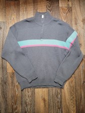 Vintage Spyder Mens Large 100 Wool Sweater 1/4 Zip Retro Horizontal Color Block