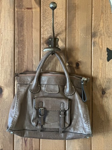 Authentic Vintage Chloé Edith Bag, Medium Taupe Leather, bottom studs