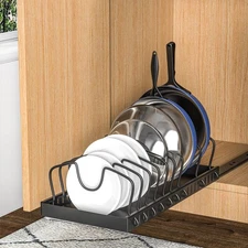 Pots and Pans Organizer Under Cabinet 8-Tier Sliding Adjustable Rack and Holder