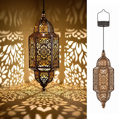 Golden Moroccan Solar Lantern for Outdoor Garden Decor