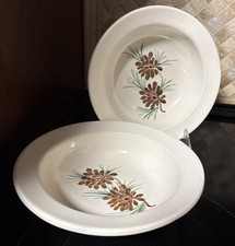 Set Of TWO 2014 Emerson Creek Pottery Rimmed Soup Bowls Pinecone Pattern