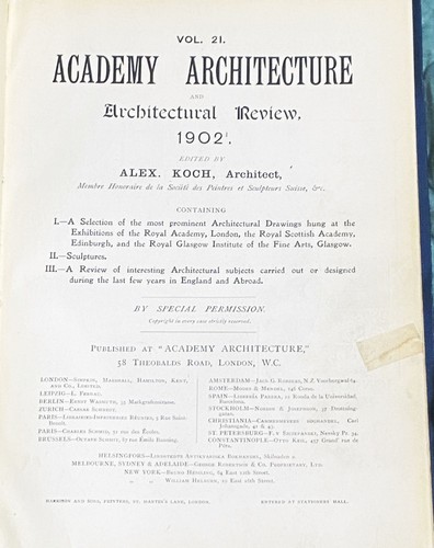 Architekt Alex Koch / AKADEMIE ARCHITEKTUR UND ARCHITEKTUR REZENSION 1902 BAND - Bild 2 von 2