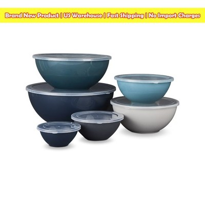 Thyme & Table 12-Piece Nesting Mixing Bowl Set Blue Plastic Bowls & Lids NEW