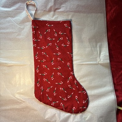 Handmade Vintage Reversible Christmas StockingFabric Traditional Colors Holly
