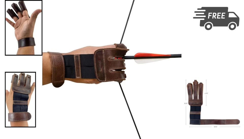 Archery Glove Handmade Full Grain Leather Three-Finger Shooting Guard - Image 2 of 4