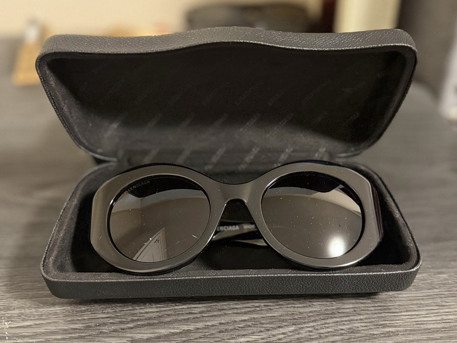 Balenciaga Oversized Round Sunglasses Black Plastic Frame Gray Tinted Lenses