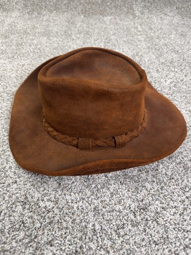 Sombrero de Cuero Minnetonka Marrón Gamuza Outback Western Banda Trenzada Talla Grande - Imagen 2 de 7
