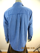 CHAPS SZ L Cotton/Polyes Blue White Check/Plaid Woven Fabric Button-Up Shirt