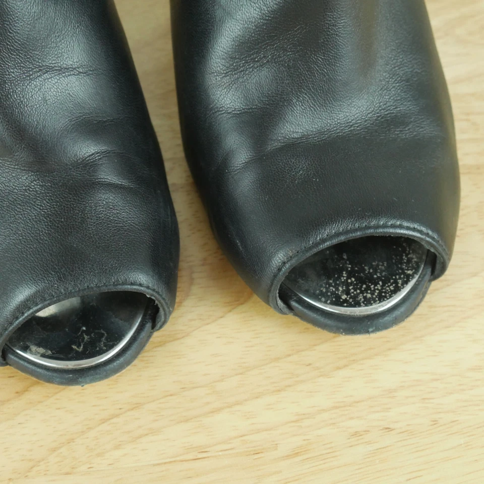 Stuart Weitzman Size 10 Ankle Boot Peep Toe Side Zip Black Bootie Leather Heels - Image 4 of 4